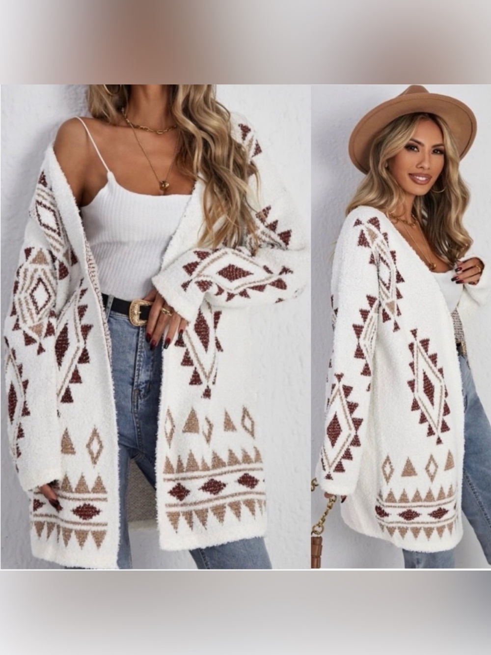 Cozy Aztec Oversized Open Front Cardigan Sweater Sz Medium